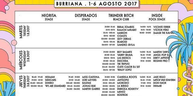 Cartel de las actuaciones del festival Arenal Sound.