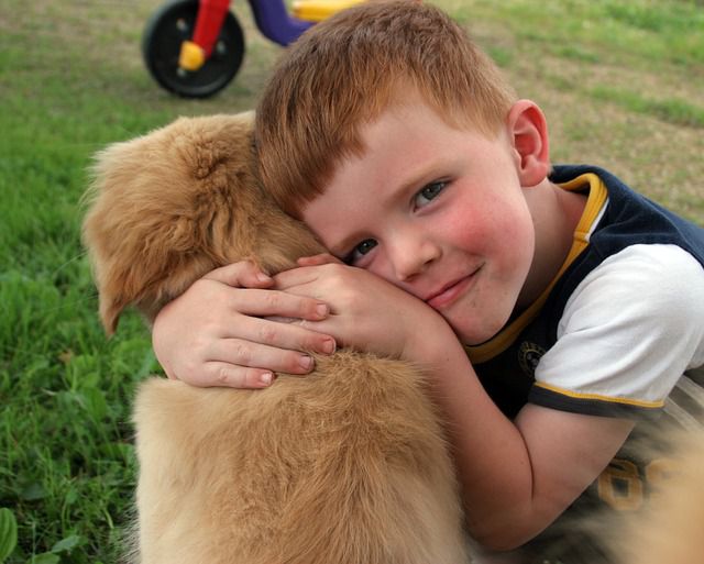 Chico abraza a perro
