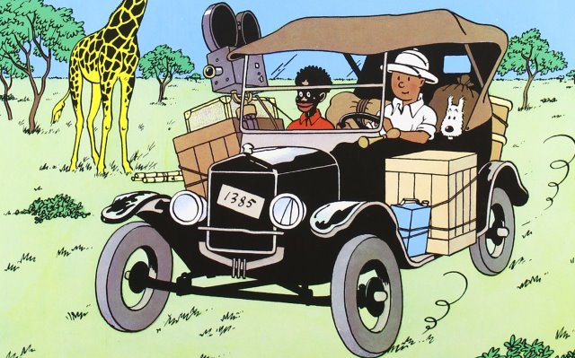 Portada Tintín en el Congo con el coche clásico de Ford