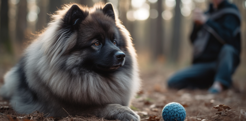 Keeshond con una pelota